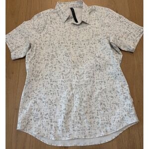 Lululemon Airing Easy Shirt Men XL Green White Button Up Slim Athletic Patterned